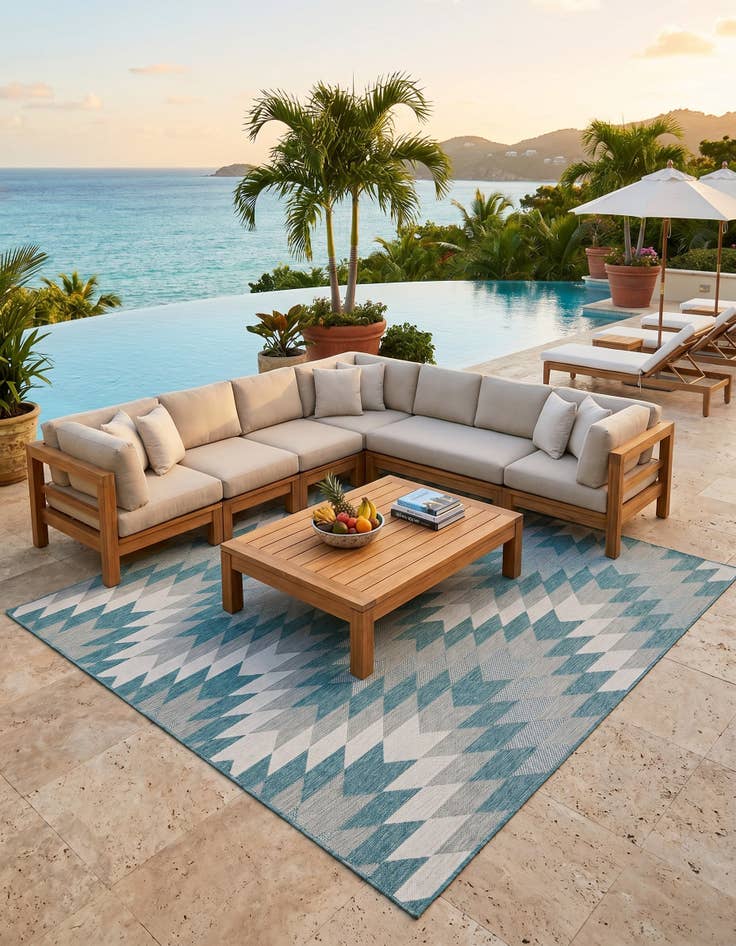 Detail image of 10' x 10' Easy-Clean Modern Indoor / Outdoor Square Rug