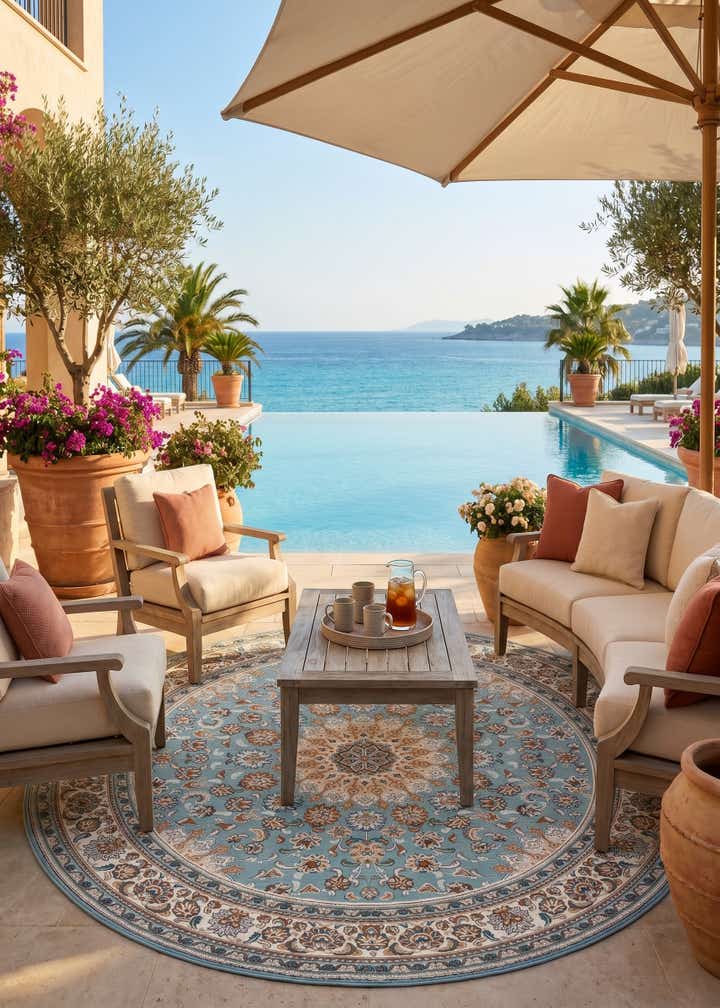 7' 10 x 7' 10 Easy-Clean Traditional Indoor / Outdoor Round Rug