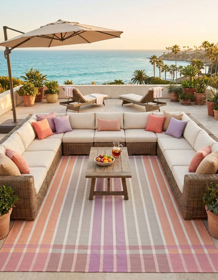 Detail image of 10' x 13' Easy-Clean Striped Indoor / Outdoor Rug