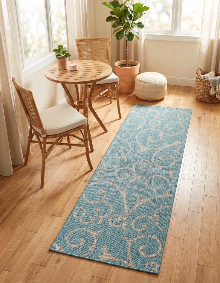 Detail image of 2' x 6' Easy-Clean Botanical Indoor / Outdoor Runner Rug