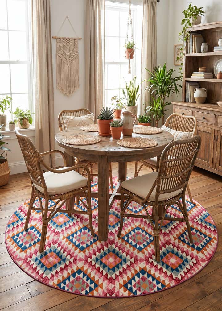 7' 10 x 7' 10 Easy-Clean Southwestern Indoor / Outdoor Round Rug