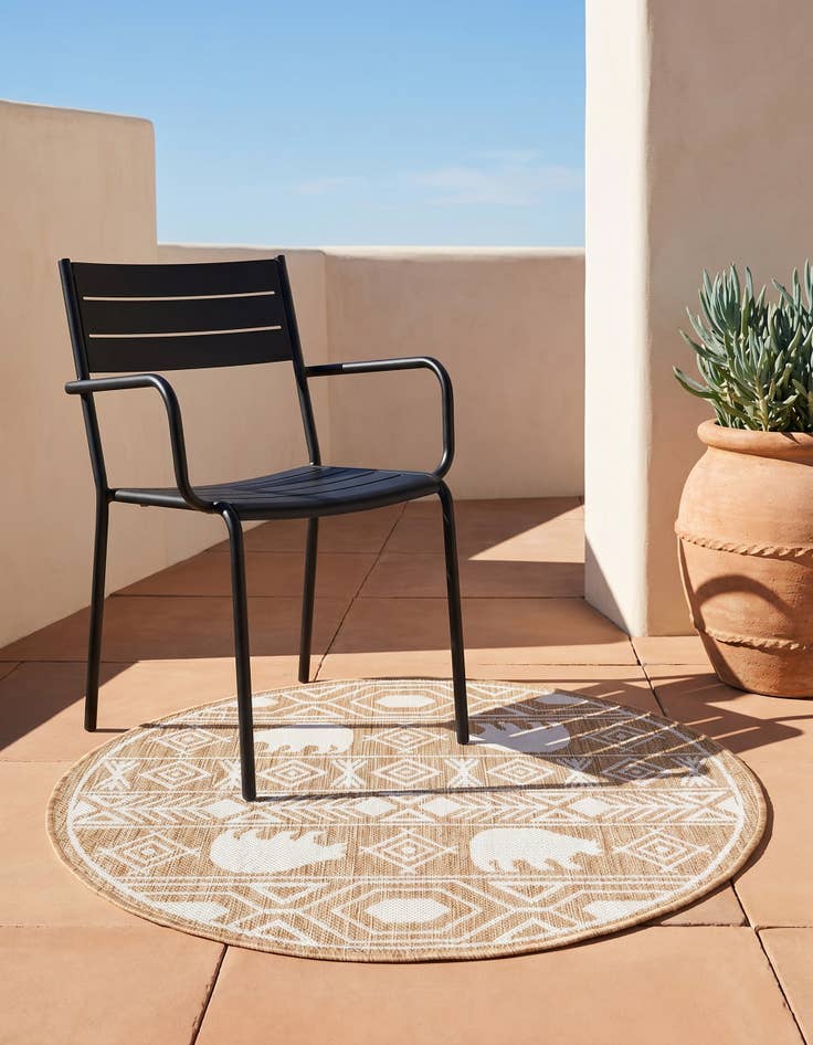 Detail image of 3' x 3' Easy-Clean Southwestern Indoor / Outdoor Round Rug