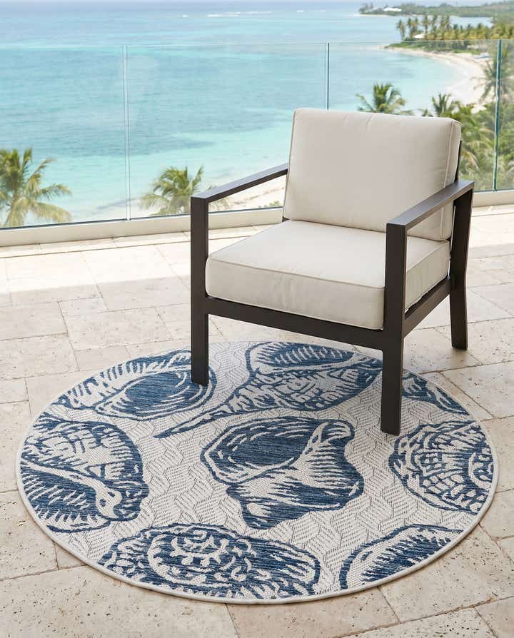 3' x 3' Easy-Clean Coastal Indoor / Outdoor Round Rug