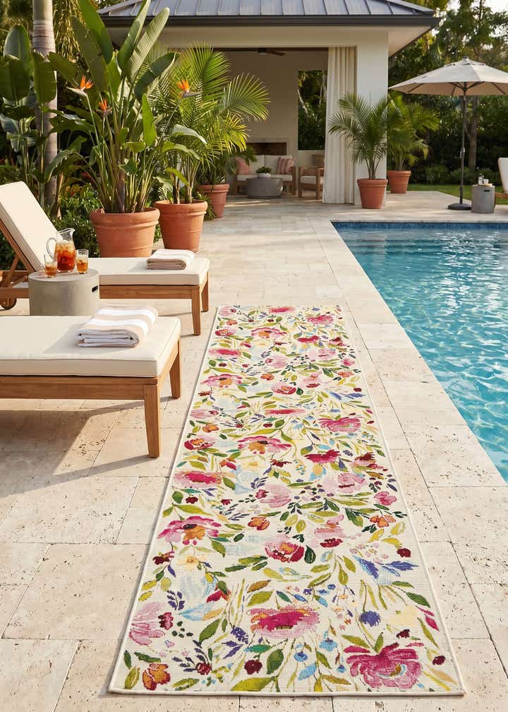 2' 7 x 10' Easy-Clean Botanical Indoor / Outdoor Runner Rug