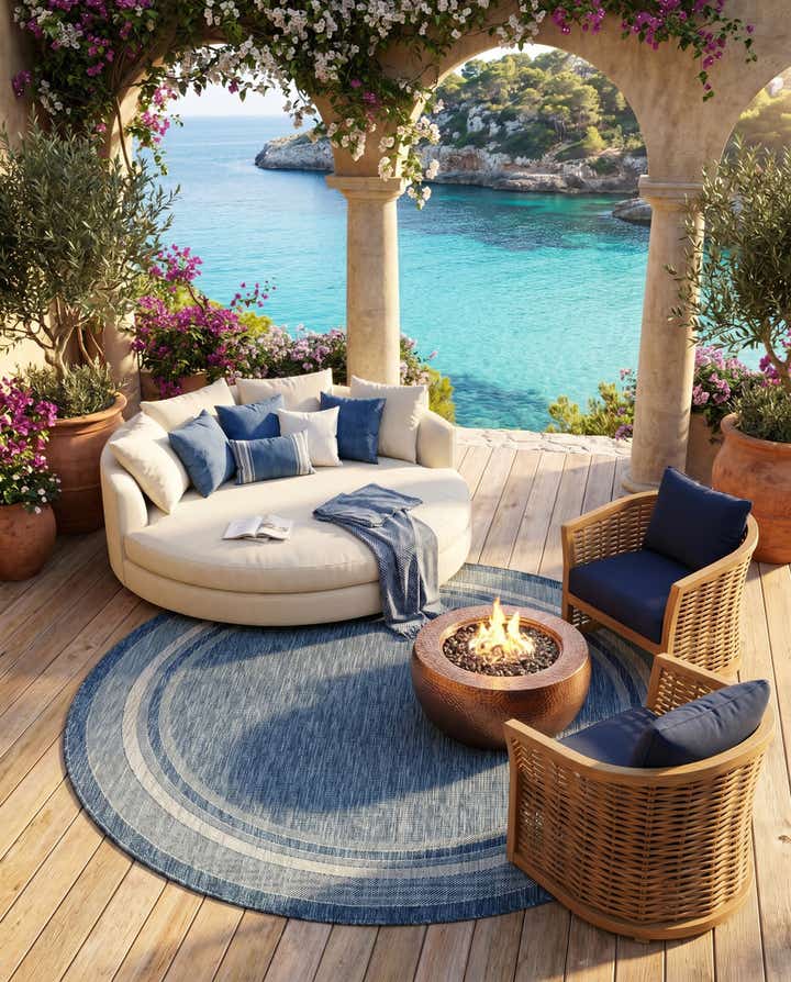 7' 10 x 7' 10 Easy-Clean Border Indoor / Outdoor Round Rug