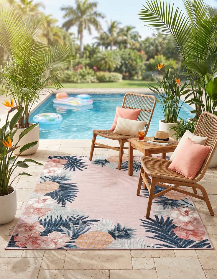 Detail image of 4' 5 x 6' Easy-Clean Botanical Indoor / Outdoor Rug