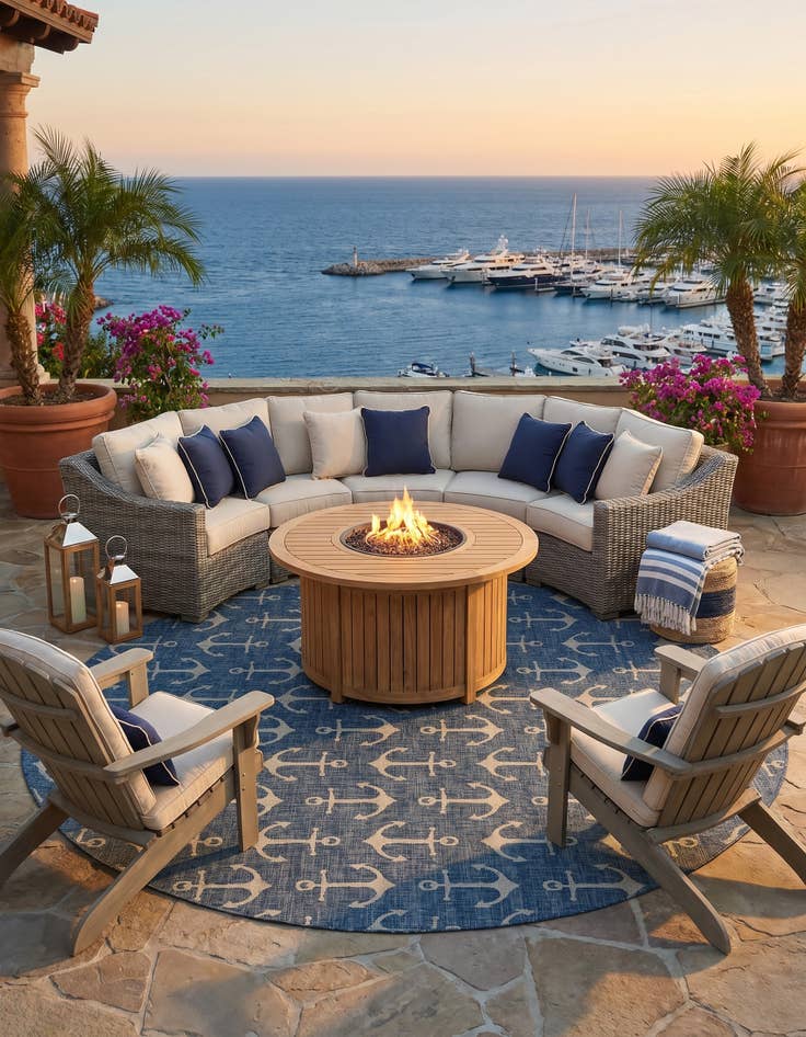 Detail image of 13' x 13' Easy-Clean Coastal Indoor / Outdoor Round Rug