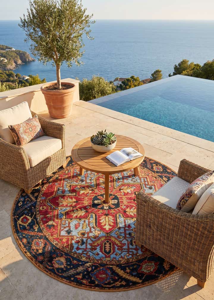 5' x 5' Easy-Clean Traditional Indoor / Outdoor Round Rug