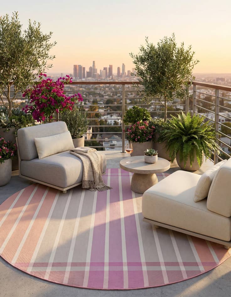 Detail image of 10' x 10' Easy-Clean Striped Indoor / Outdoor Round Rug
