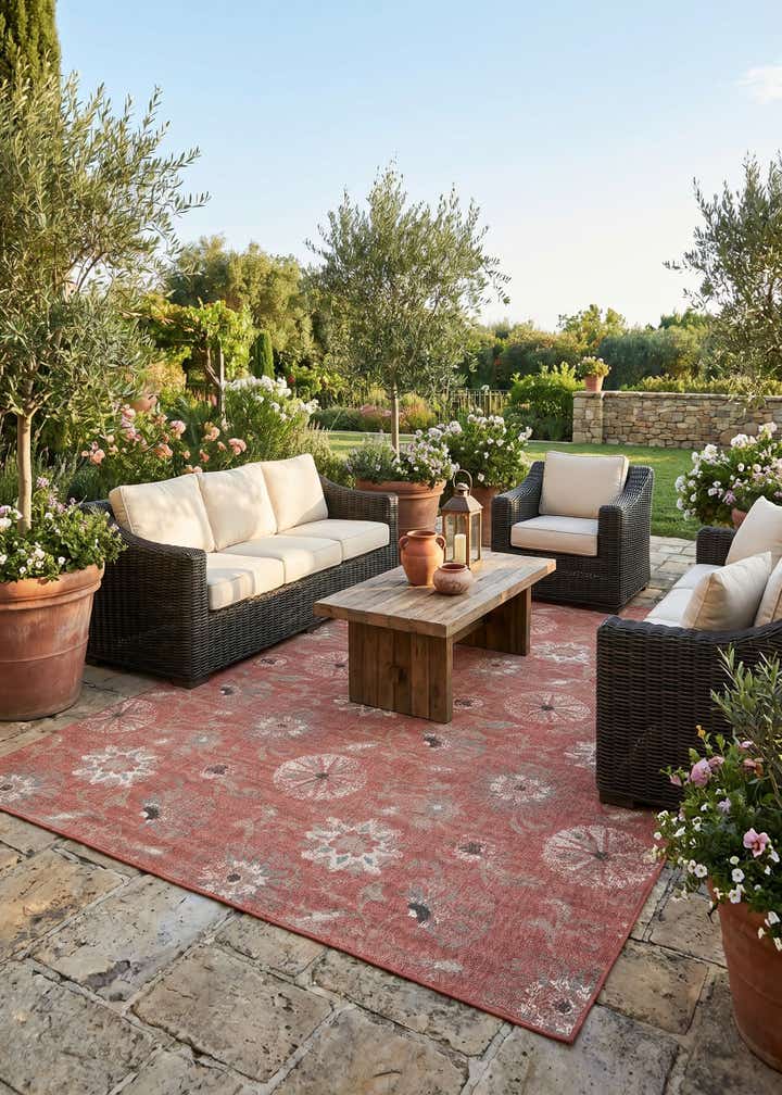 9' x 12' Easy-Clean Botanical Indoor / Outdoor Rug