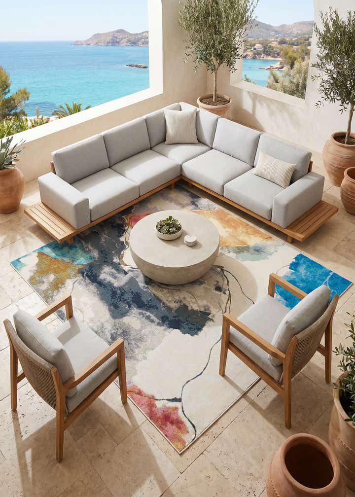 7' 10 x 7' 10 Easy-Clean Modern Indoor / Outdoor Square Rug