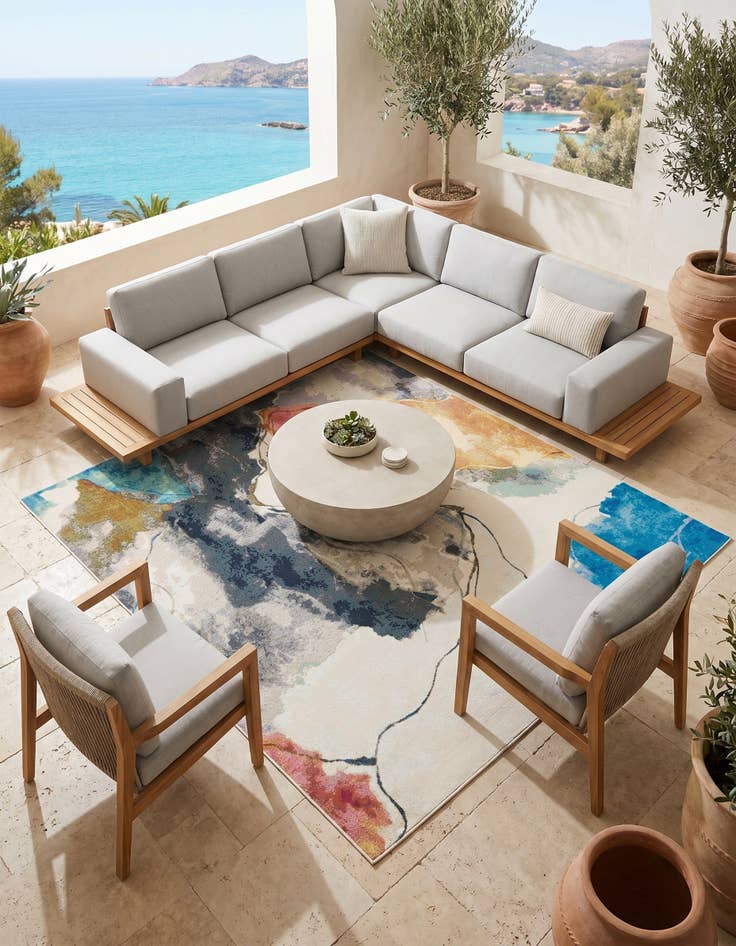 Detail image of 7' 10 x 7' 10 Easy-Clean Modern Indoor / Outdoor Square Rug