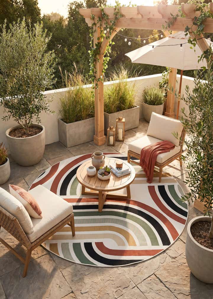 7' 10 x 7' 10 Easy-Clean Modern Indoor / Outdoor Round Rug