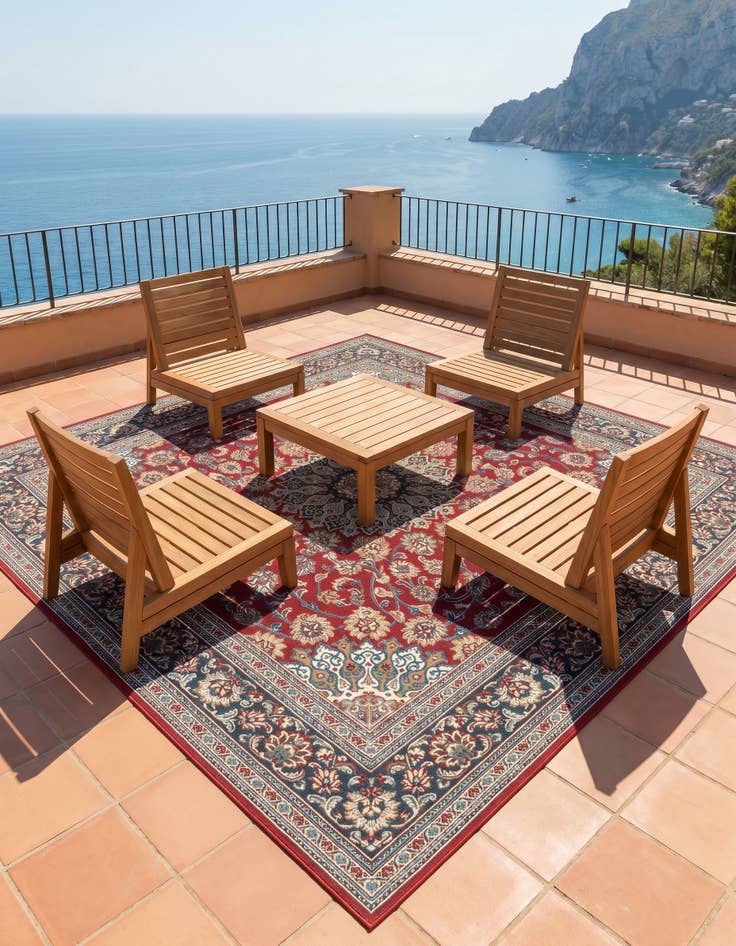 Detail image of 7' 10 x 7' 10 Easy-Clean Traditional Indoor / Outdoor Square Rug