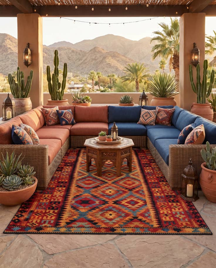 Detail image of 9' x 12' Easy-Clean Tribal Indoor / Outdoor Rug