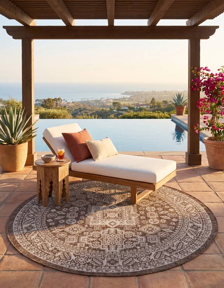 Detail image of 5' 3 x 5' 3 Easy-Clean Aztec Indoor / Outdoor Round Rug
