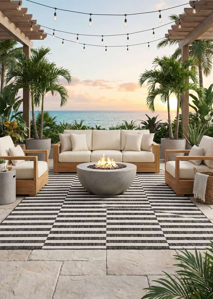 7' 10 x 11' Easy-Clean Striped Indoor / Outdoor Rug