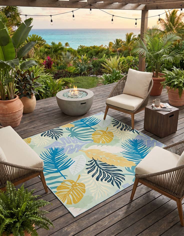 Detail image of 6' x 6' Easy-Clean Botanical Indoor / Outdoor Square Rug