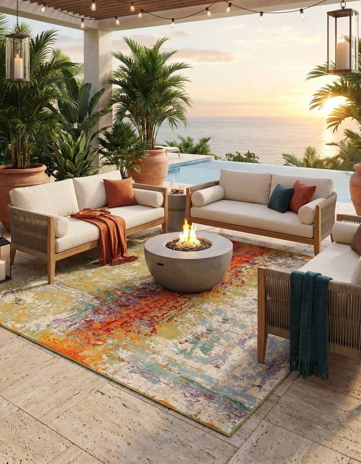 Detail image of 8' x 8' Easy-Clean Modern Indoor / Outdoor Square Rug