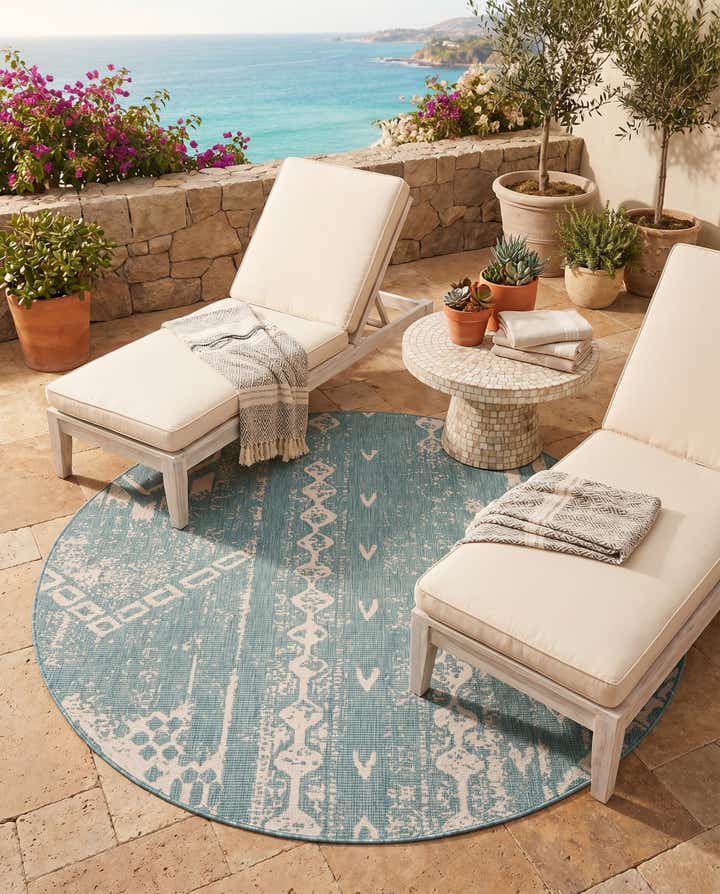 7' 10 x 7' 10 Easy-Clean Bohemian Indoor / Outdoor Round Rug