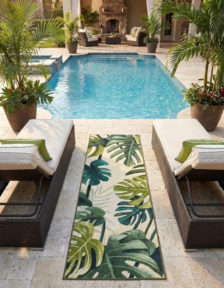 Detail image of 2' x 6' Easy-Clean Botanical Indoor / Outdoor Runner Rug