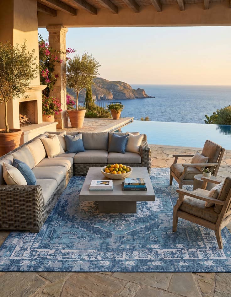 Detail image of 13' x 13' Easy-Clean Traditional Indoor / Outdoor Square Rug