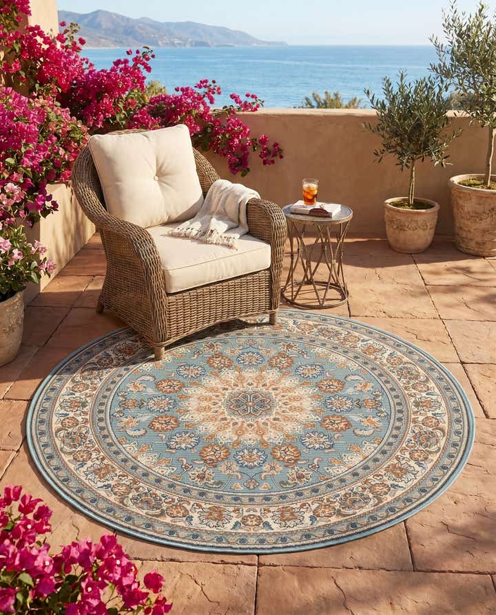 4' 1 x 4' 1 Easy-Clean Traditional Indoor / Outdoor Round Rug