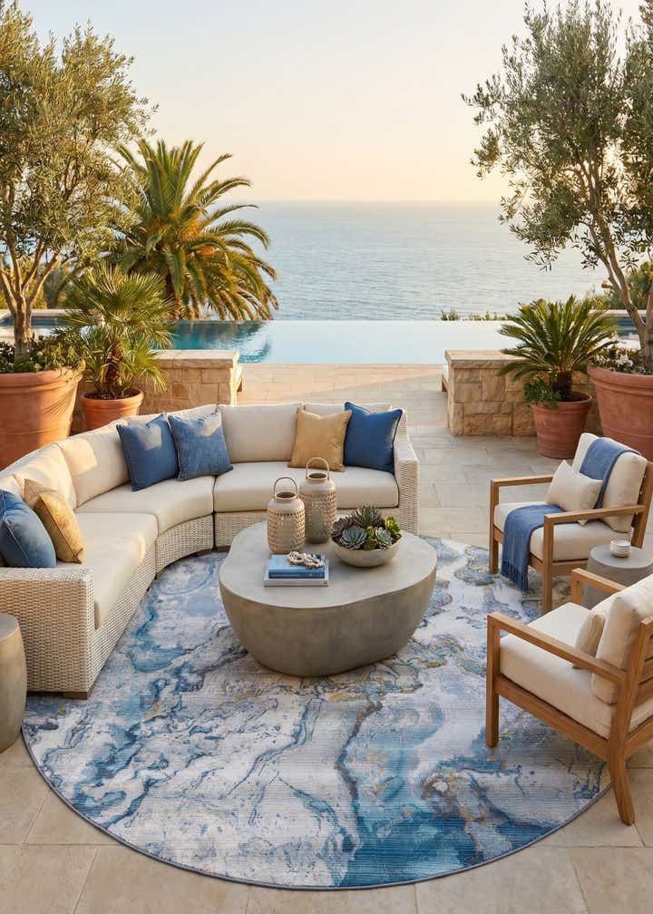10' x 10' Easy-Clean Modern Indoor / Outdoor Round Rug