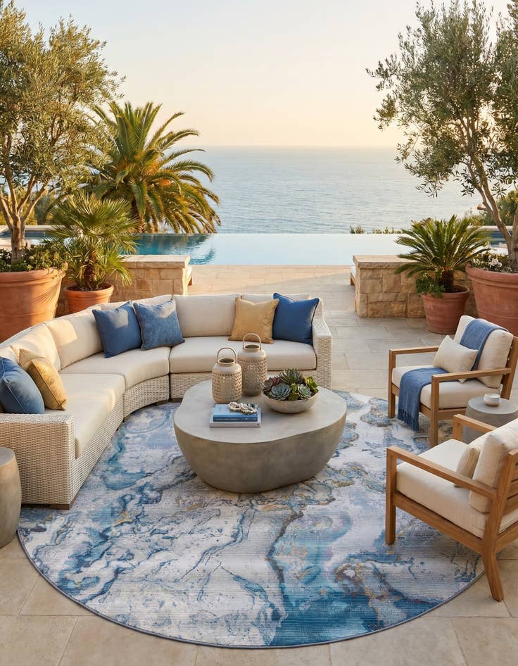 Detail image of 10' x 10' Easy-Clean Modern Indoor / Outdoor Round Rug