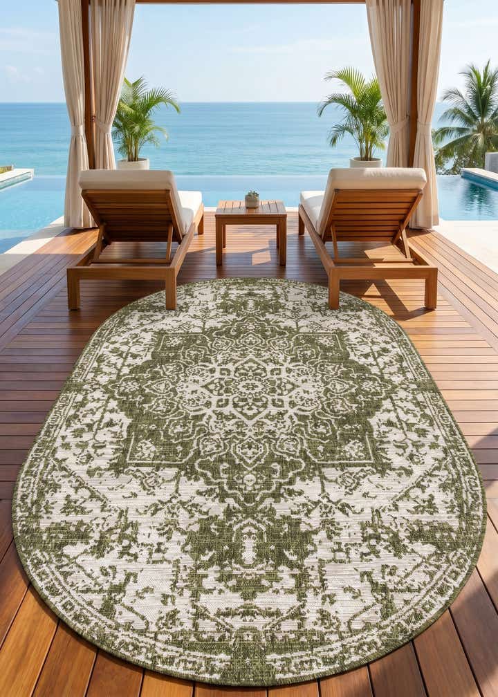 5' 3 x 8' Easy-Clean Jill Zarin Dubai Indoor / Outdoor Oval Rug