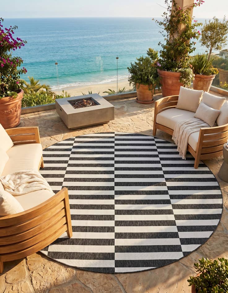 Detail image of 10' 8 x 10' 8 Easy-Clean Striped Indoor / Outdoor Round Rug