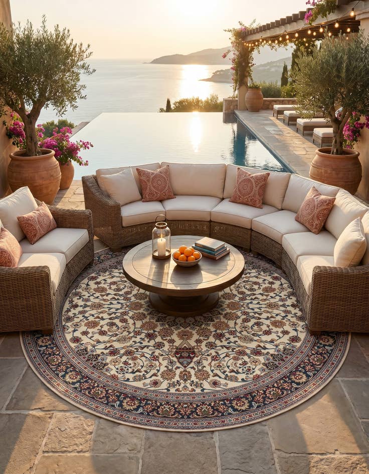 Detail image of 10' x 10' Easy-Clean Traditional Indoor / Outdoor Round Rug