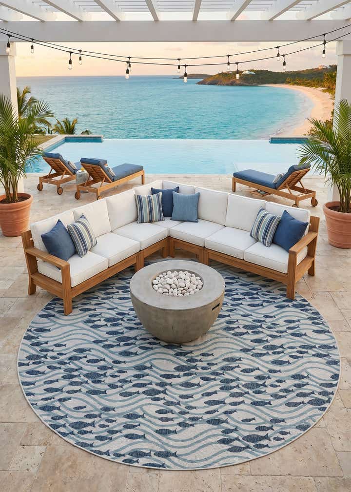 13' x 13' Easy-Clean Coastal Indoor / Outdoor Round Rug