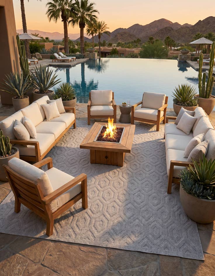 Detail image of 9' x 12' Easy-Clean Trellis Textured Indoor / Outdoor Rug