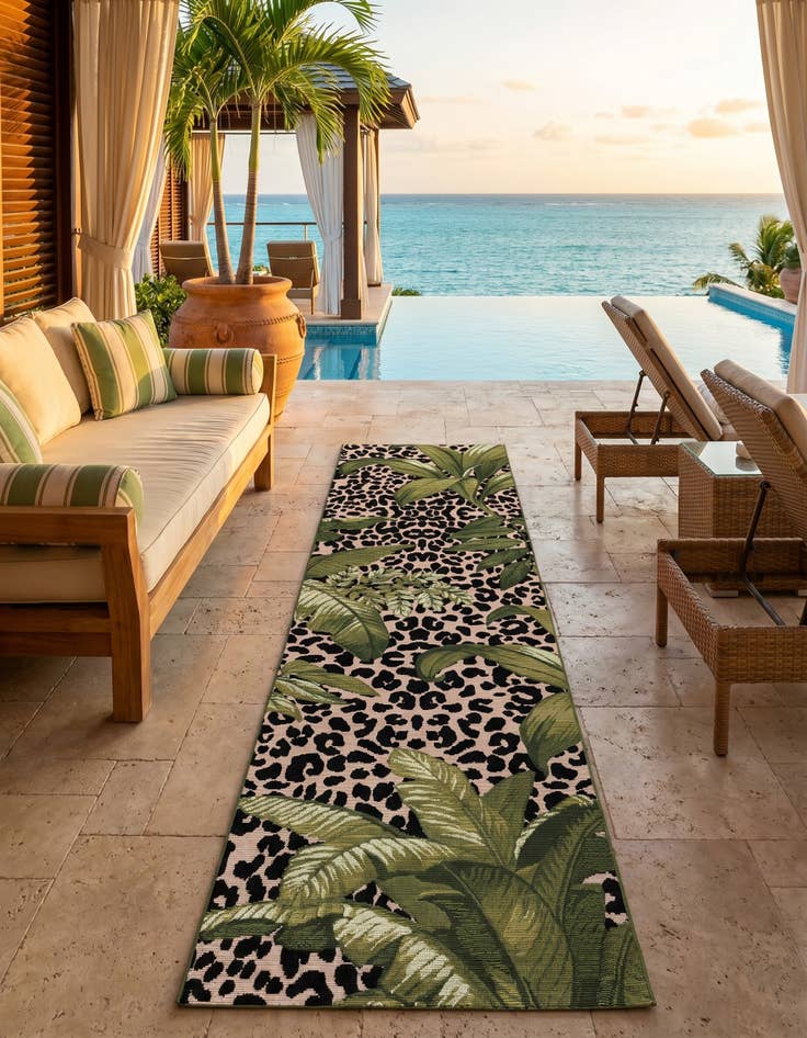 Detail image of 2' x 8' Easy-Clean Botanical Indoor / Outdoor Runner Rug