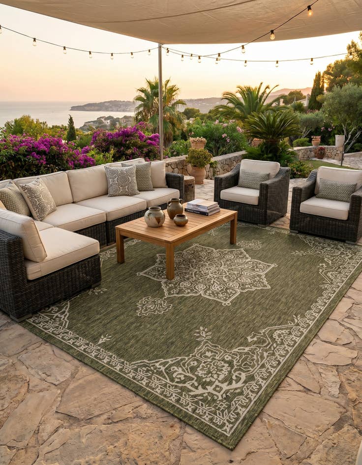 Detail image of 7' 10 x 10' Easy-Clean Traditional Indoor / Outdoor Rug
