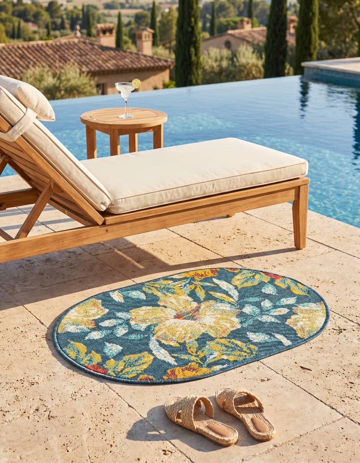 Detail image of 2' x 3' Easy-Clean Coastal Indoor / Outdoor Oval Rug