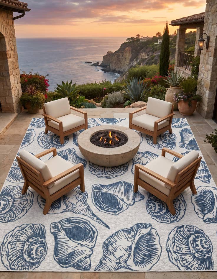 Detail image of 10' x 10' Easy-Clean Coastal Indoor / Outdoor Square Rug