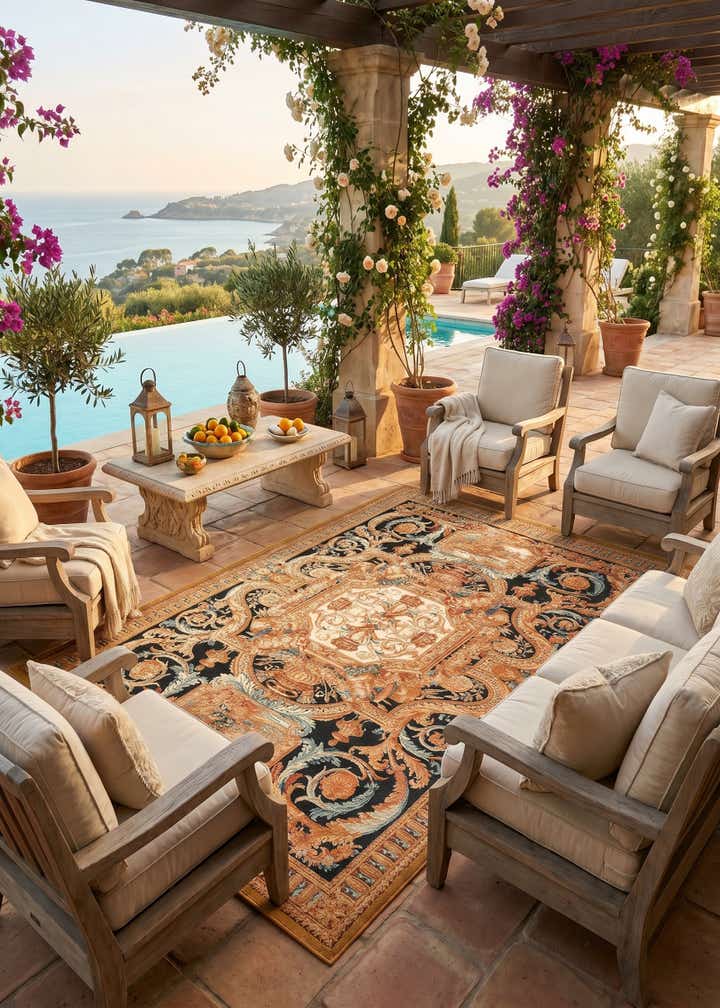 6' x 9' Easy-Clean Traditional Indoor / Outdoor Rug