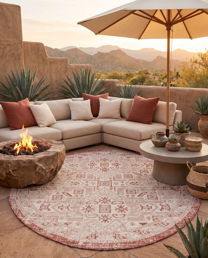 5' 3 x 5' 3 Easy-Clean Aztec Indoor / Outdoor Round Rug