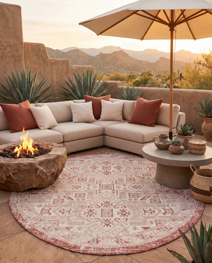 Detail image of 5' 3 x 5' 3 Easy-Clean Aztec Indoor / Outdoor Round Rug