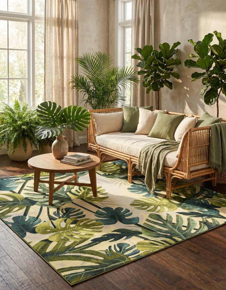 Detail image of 10' x 10' Easy-Clean Botanical Indoor / Outdoor Square Rug