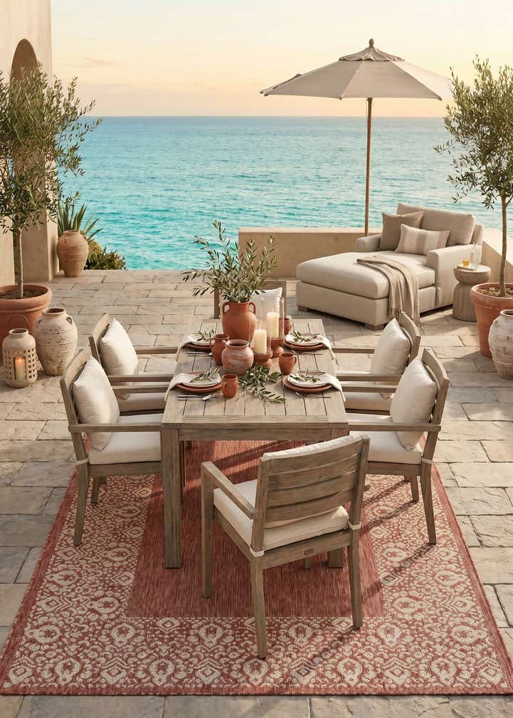 5' 3 x 8' Easy-Clean Border Indoor / Outdoor Rug