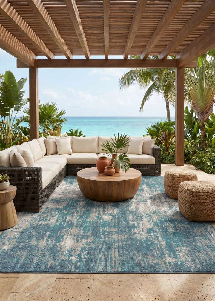7' 10 x 7' 10 Easy-Clean Coastal Indoor / Outdoor Square Rug