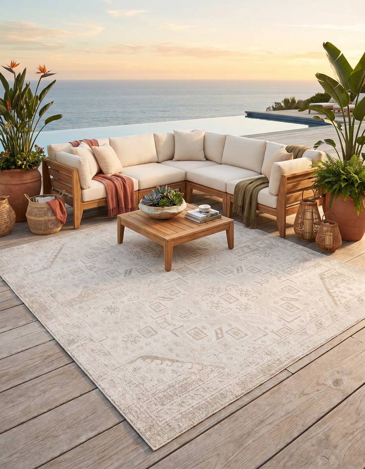 Detail image of 10' x 10' Easy-Clean Aztec Indoor / Outdoor Square Rug