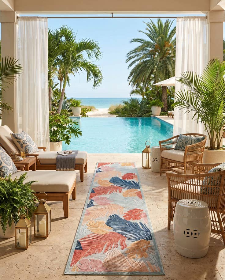Detail image of 2' 7 x 12' Easy-Clean Botanical Indoor / Outdoor Runner Rug