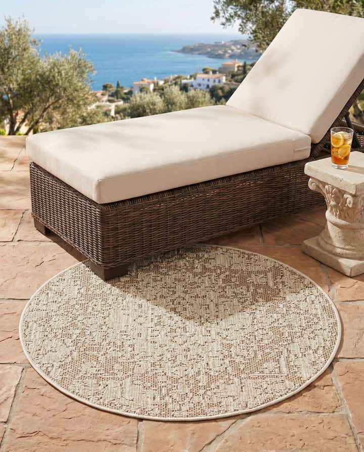 3' 1 x 3' 1 Easy-Clean Traditional Indoor / Outdoor Round Rug