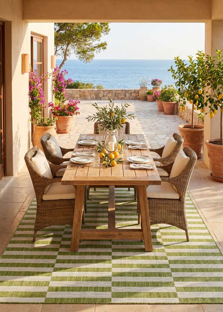 7' x 10' Easy-Clean Striped Indoor / Outdoor Rug