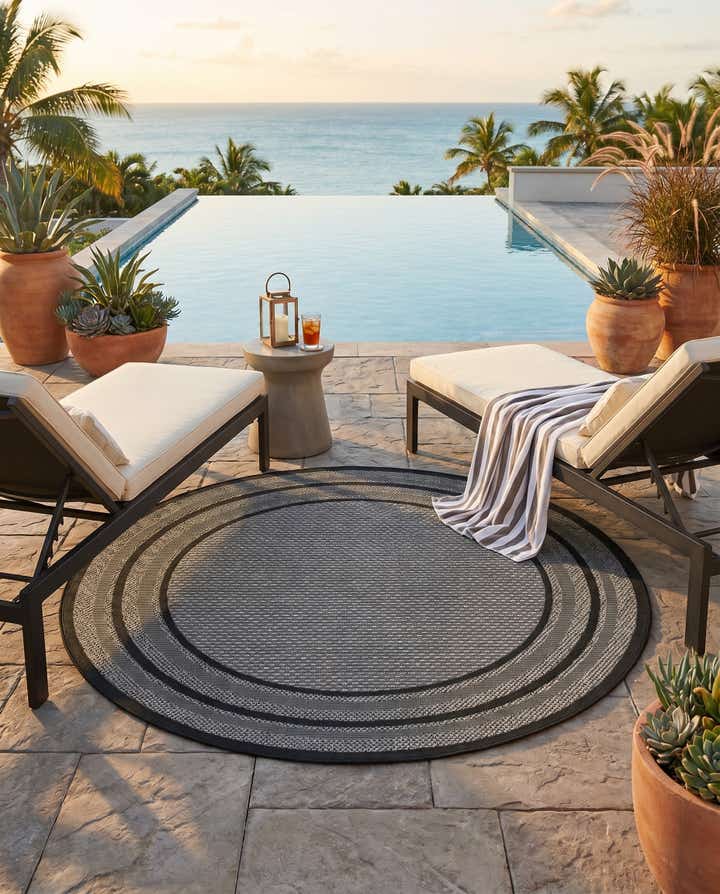 5' 3 x 5' 3 Easy-Clean Border Indoor / Outdoor Round Rug