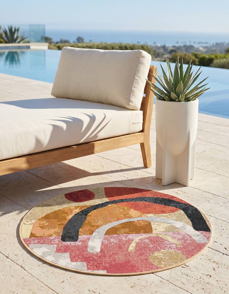 Detail image of 3' x 3' Easy-Clean Modern Indoor / Outdoor Round Rug